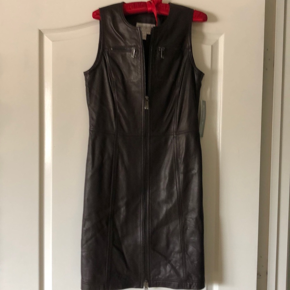 Leather dress.